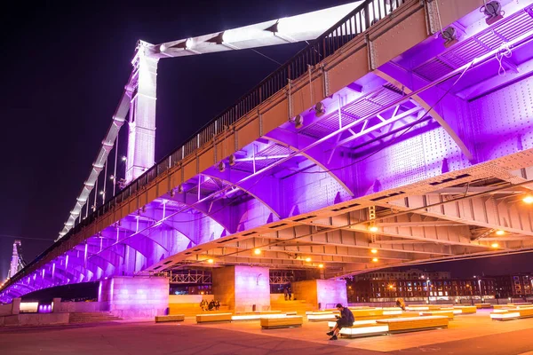 Москва Сентября 2015 Года Вид Подсвеченный Металлический Крымский Мост Москве — стоковое фото
