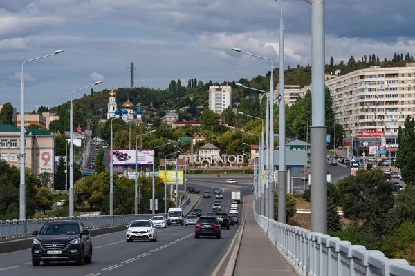 Saratov Rusko Září 2020 Pohled Saratova Mostu Vstup Saratova Přes — Stock fotografie