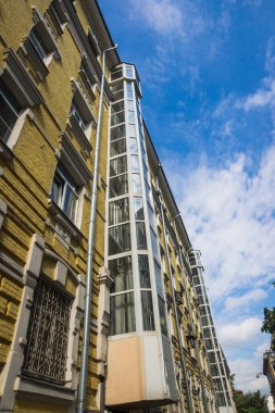 Moscow, Russia, July 15, 2017 - architecture of the early 20th century - residential building with an external elevator shaft