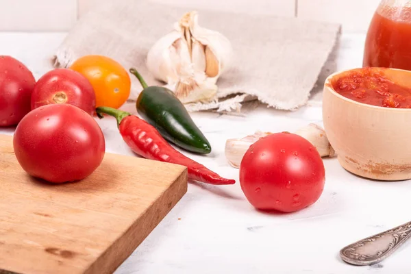 위에서 집에서 멕시코의 뜨거운 토마토 페노스 토마토 토마토 만드는 — 스톡 사진