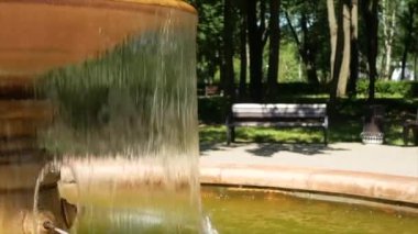 Yaz parkında suyla dolu küçük bir çeşme. Sıcaktan uzak bir dinlenme yeri.