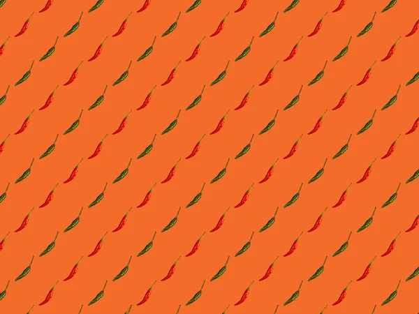 Patroon Met Afwisselend Rode Groene Hete Paprika Een Oranje Achtergrond — Stockfoto