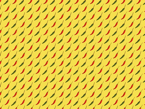 Czerwony Zielony Gorący Papryka Chili Alteration Żółtym Tle Wzór Widok — Zdjęcie stockowe