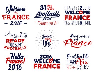 Fransa 2016 Avrupa Futbol, futbol bindirmeleri, turnuva logo etiketleri. Şampiyona, lig el yazı tasarım için sunumlar, broşürler, el ilanları, spor malzemeleri, web, baskı, satış, kimlik