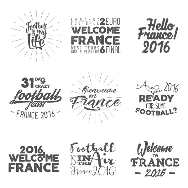 Europe Football labels, Soccer 2016 overlays, France tournament logo. Championship, league Hand lettering design for presentations, brochures, flyers, sports equipment, web, print, sales, identity — Stock Vector