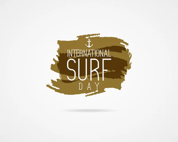 Grafikelemente für die internationale Surf-Tag. Emblem der Vektor Surfen Tag Typografie Surfer-Partei-Banner oder Zeichen auf Aquarell Tinte platsch Background. Für Sirfing Tag Web verwenden oder auf t Shirt drucken — Stockvektor