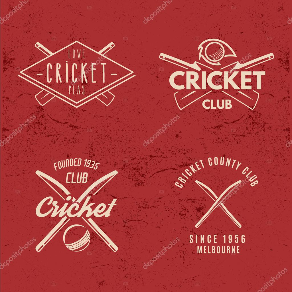 Set of Retro cricket club emblems design. Cricket logo icon design. Cricket badge. Sports logo symbols with cricket gear, equipment. Cricket tee design. Tee shirt emblem. T-Shirt prints retro style