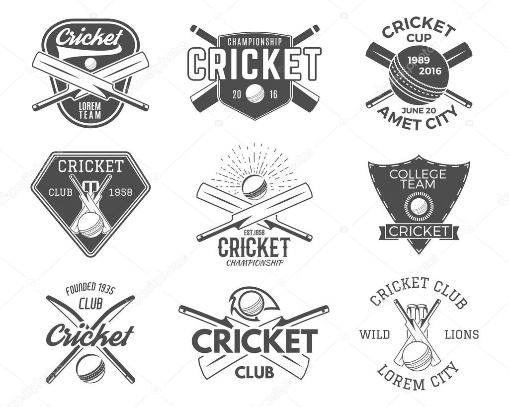 Set of cricket sports logo designs. Cricket icons vector set. Cricket emblems design elements. Sporting tee designs. Cricket club badges. Sports symbols with cricket gear equipment for web or t-shirt
