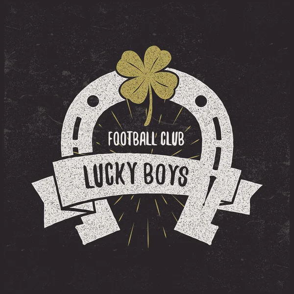 Lucky Boys horsehoe retro tee design. Creative Quote Typography Vintage, Motivation Poster Concept With starburst And Horseshoe. Vector illustration On Grunge Texture Background. Football stamp, badge — Stockvektor