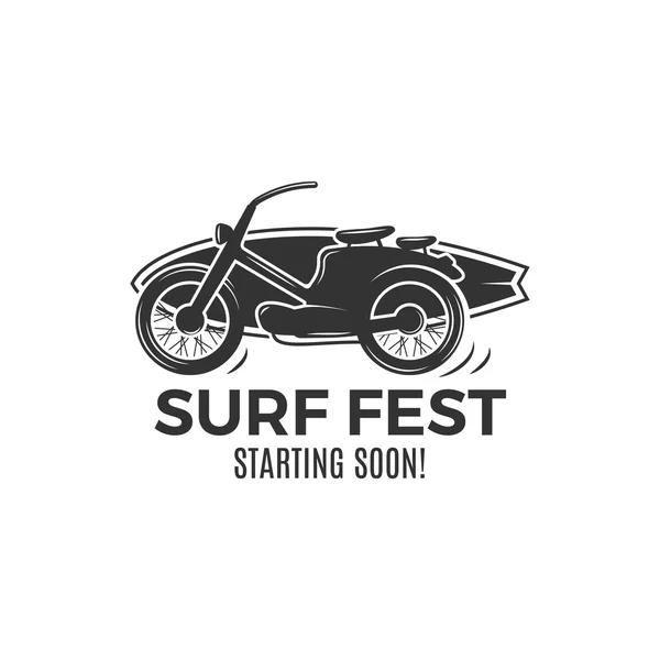 Vintage Surfing tee design. Retro Surf fest tshirt Graphics and Emblem for web design or print. Surfer motorcycle logo design. Surf Badge. Surfboard grunge seal, elements, symbols. Monochrome. Vector — Stockvector