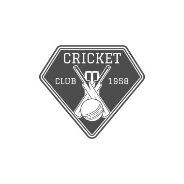 Cricket club emblem and design elements.  team logo .  stamp. Sports fun symbols with  equipment - bats, ball. Use for web , tee  or print on t-shirt. Monochrome