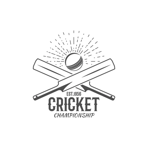 Cricket emblem and design elements.  championship logo .  stamp. Sports fun symbols with  equipment - bats, ball. For web , tee  or print on t-shirt. Monochrome