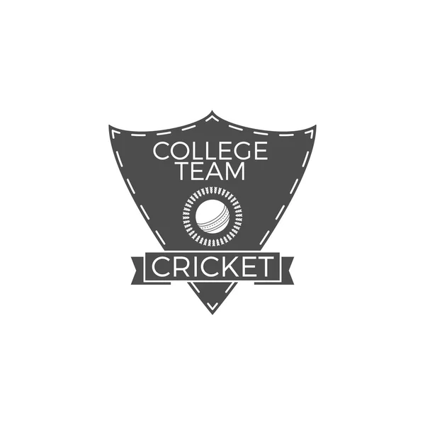 Cricket college team emblem and shield.   logo design.  club badge. Sports symbols with  gear, equipment. Use for web , tee  or print on t-shirt. Monochrome — Vettoriale Stock