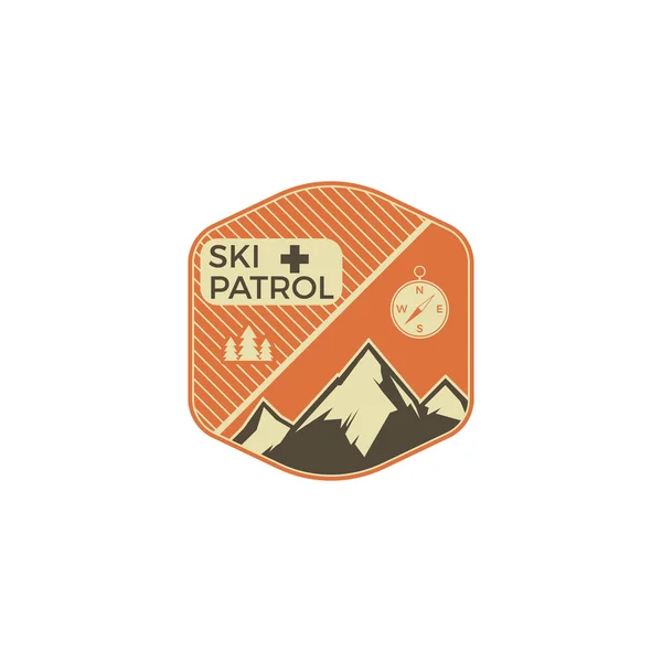 Camping Label. Vintage Mountain ski patrol patch. Outdoor adventure logo design. Travel retro and hipster color insignia. Adventure badge design. Wilderness emblem and badge. Vector. — Stock Vector