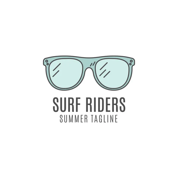 Conceito de logotipo de óculos surf minimalista. Verão fina linha flat tropical design. Distintivo de engrenagem lineart surfista - óculos. Modelos de vetor linear turísticas, isolados. Emblema de equipamento prancha linha arte — Vetor de Stock