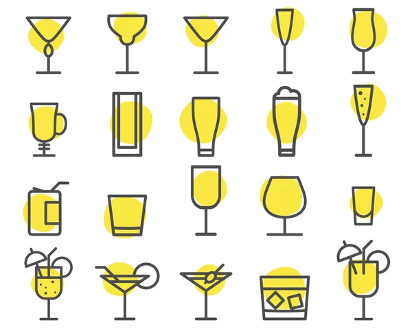 Conjunto de iconos de bebidas. Cócteles, bebidas vector de símbolos de esquema. Emblemas de cognac vinos, cerveza. Pictograma de cócteles de alcohol línea aislar formas. Partido elementos aislados. Iconos para Web, impresión. Vector de — Vector de stock