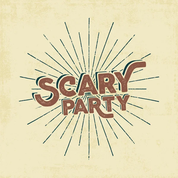 Halloween 2016 scary party typography label template. Old style vector design. Text with retro grunge effect and sun bursts Stamp for scary holiday celebration. Print on t shirt, tee, other identity — Wektor stockowy