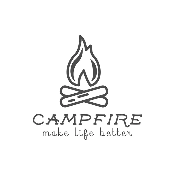 Camping logo design with typography and travel elements - campfire. Vector text - make life better. Hiking trail, backpacking symbols in retro flat colors. Nice for prints, monohrome tee design — Stockový vektor