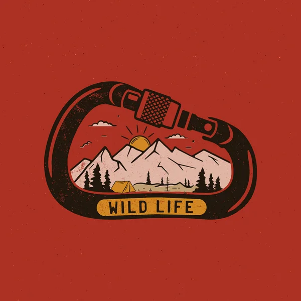 Wild Life Logo Stampa Design Badge Scena Avventura Montagna All — Vettoriale Stock