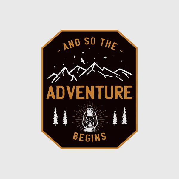 Wilderness Aventura Logo Design Print Emblema Lanterna Campismo Excelente Patch — Vetor de Stock