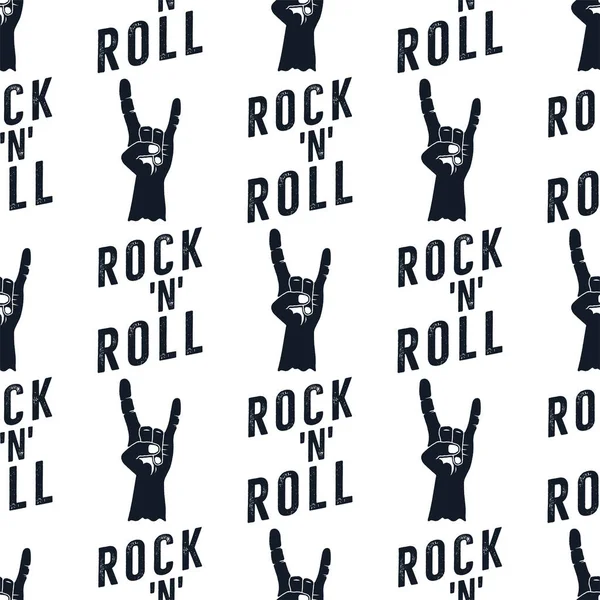 Rock Roll Patroon Met Handteken Pictogram Typografie Elementen Silhouet Retro — Stockvector
