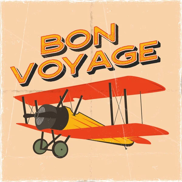 Flight Poster Retro Style Bon Voyage Quote Vintage Hand Drawn — Stock Vector