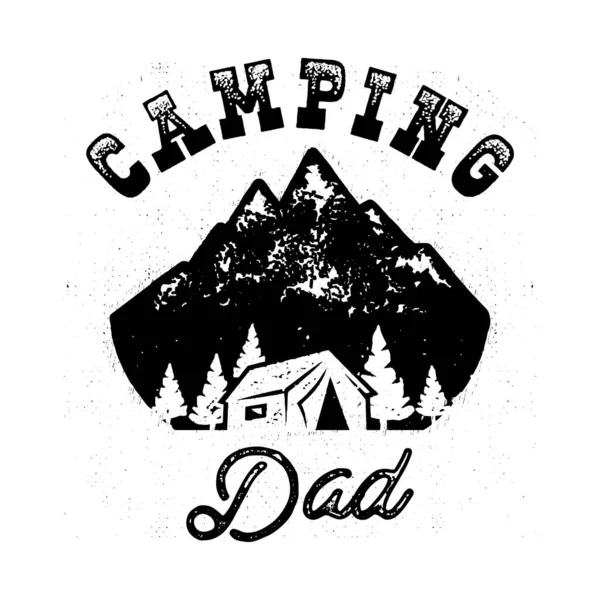 Emblema Silhueta Acampamento Com Citação Camping Dad Mountains Casa Floresta —  Vetores de Stock