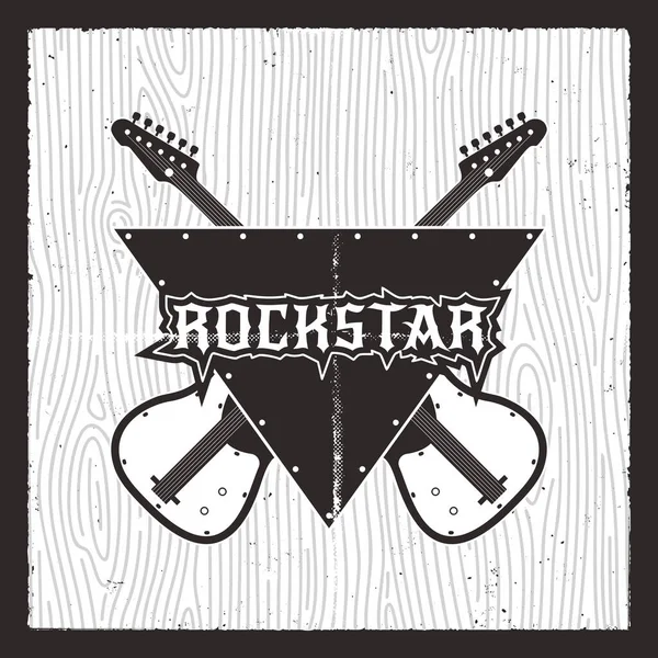 Rockstar Poster Grunge Electro Gitaren Met Belettering Tee Print Ontwerp — Stockvector