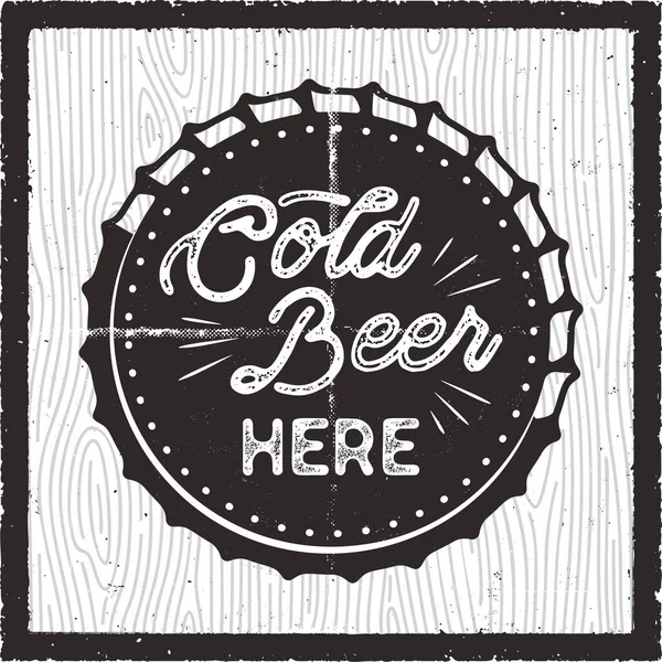 Kaltes Bier Hier Retro Craft Brauereikarte Pub Plakatdesign Silhouette Stil — Stockvektor