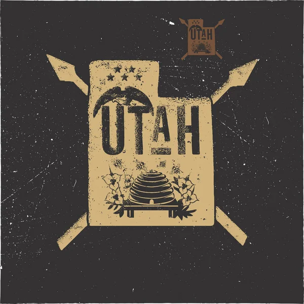 유타의 포스터를 지역적 상징으로 했습니다 미국의 지정되어 티셔츠 프린트하기 배경에 — 스톡 벡터