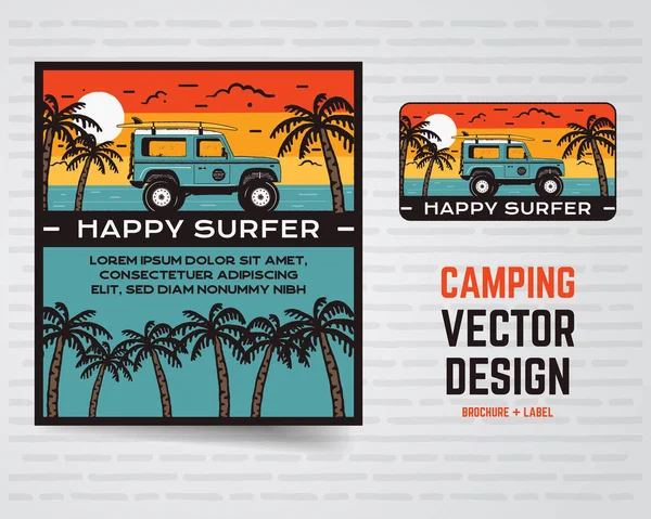 Cartel Logotipo Surf Graphics Feliz Signo Surfista Diseño Surf Para — Archivo Imágenes Vectoriales
