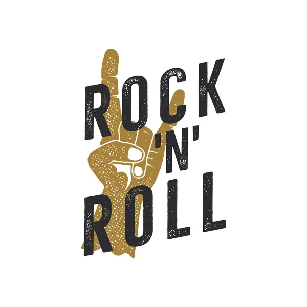Vintage Met Hand Getekende Rock Roll Poster Muziek Shirt Print — Stockvector