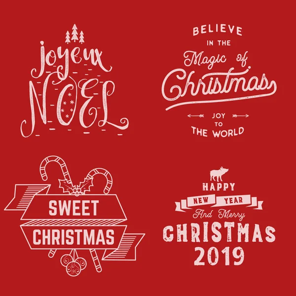 圣诞快乐 新年快乐 Joyeux Noel 2019 排版设置 节日标志 文字设计 用于T恤衫 礼物等 — 图库矢量图片