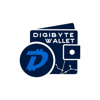 Digibyte cüzdan logosu grafiği. Dijital varlık kavramı. Kripto DGB amblemi. Baskı için engelleme teknolojisi çıkartması. Stok vektör çizimi beyaz arkaplanda izole edildi