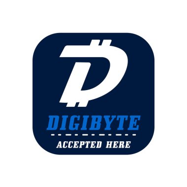 Digibyte logo düğmesi. Dijital varlık kavramı. DGB mesajı kabul etti. Kripto amblemi. Baskı için engelleme teknolojisi çıkartması. Stok vektör çizimi beyaz arkaplanda izole edildi