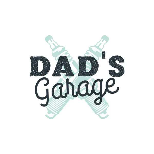 Dad Garage Logo Badge Met Bougie Vonken Autorepair Service Teken — Stockvector