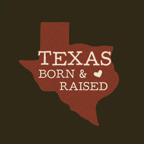 Texas Delstatsbricka Född Upphöjt Citat Inuti Vintage Handritad Typografi Illustration — Stock vektor