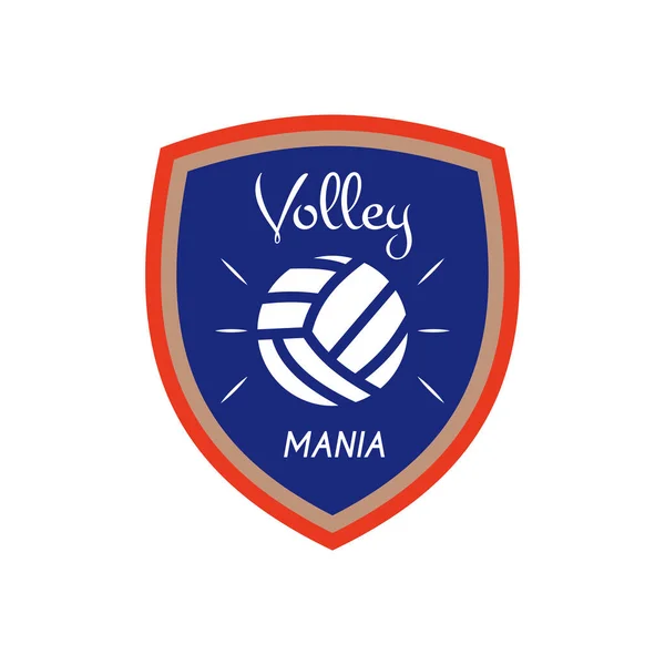 Modello Logo Pallavolo Distintivo Volley Mania Con Palla Design Etichette — Vettoriale Stock