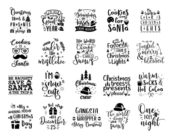 Set Citazioni Natalizie Disegni Calligrafia Silhouette Cartoline Natale Magliette Tazze — Vettoriale Stock