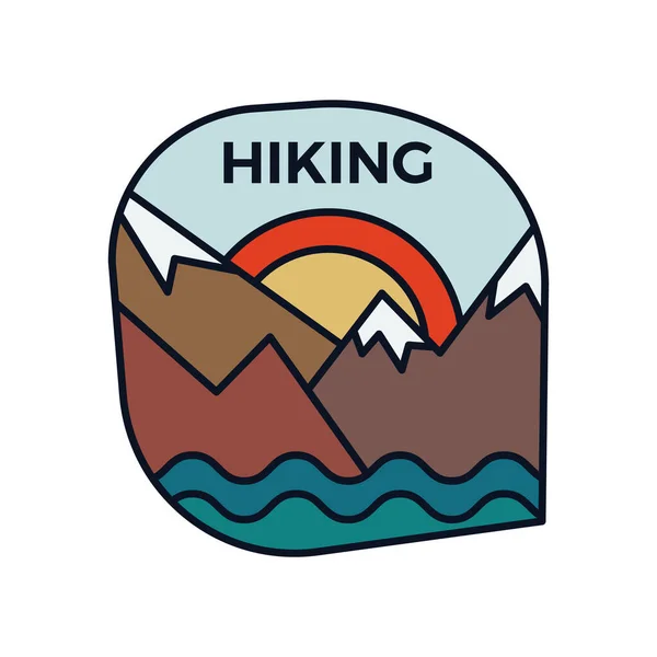 Plantilla Emblema Del Logotipo Mountain Hiking Diseño Etiqueta Aventura Línea — Vector de stock