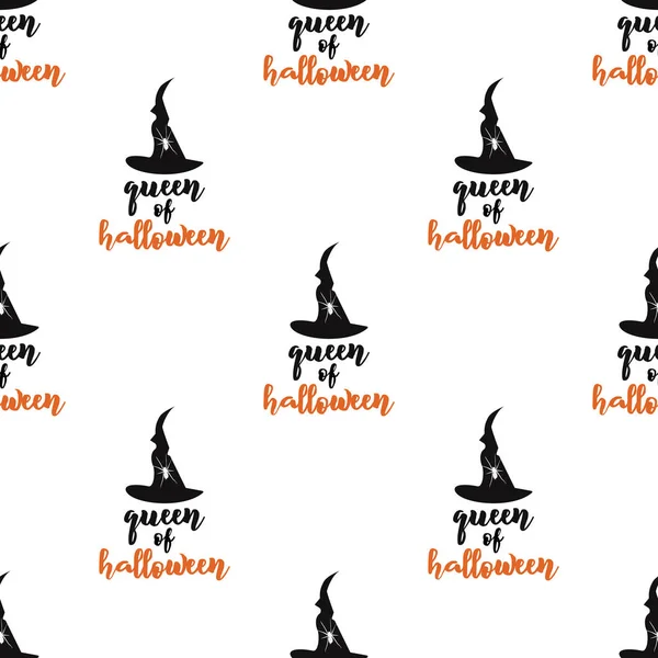 Koningin Van Halloween Naadloos Patroon Met Hoed Spin Vakantie Wallpaper — Stockvector