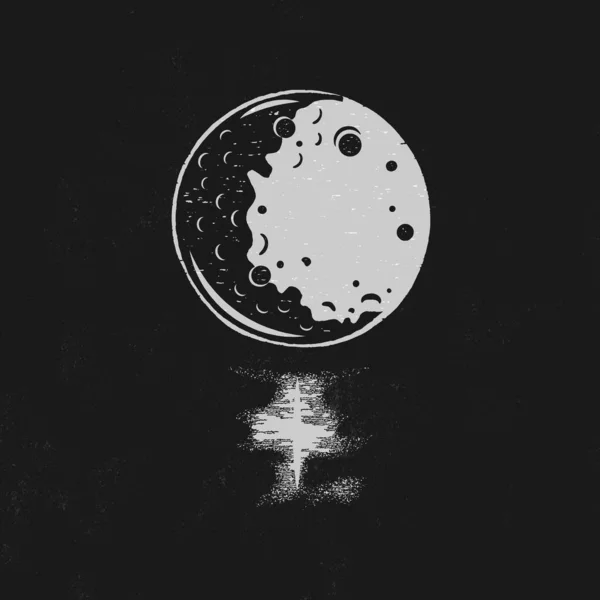 Vintage Χέρι Επέστησε Σελήνη Εικόνα Σεληνιακή Διαδρομή Που Απομονώνονται Μαύρο — Διανυσματικό Αρχείο