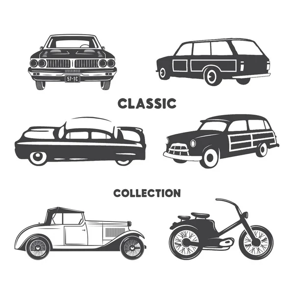 Classic Cars Vintage Car Icons Symbols Set Vintage Hand Drawn — Stock Vector