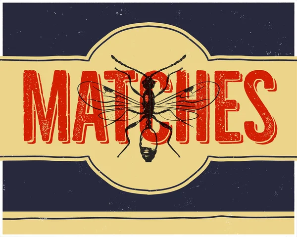 Matchbox Design Potrivește Insectele Stil Retro Privire Sus Vintage Habd — Vector de stoc