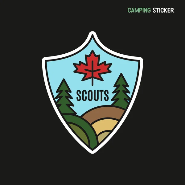 Camping äventyr klistermärke design. En handritad lapp. Scouts etikett isolerad. Beståndsvektor — Stock vektor