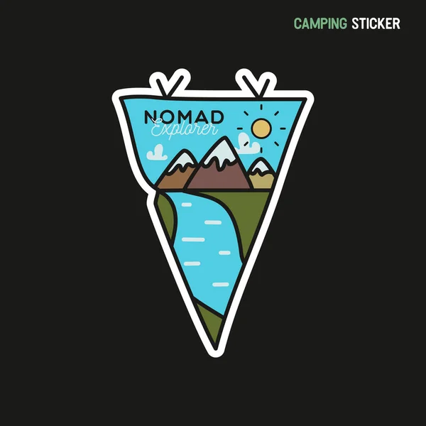 Camping adventure sticker design. Travel hand drawn patch. Nomad explorer label isolated. Stock vector badge — Stock Vector