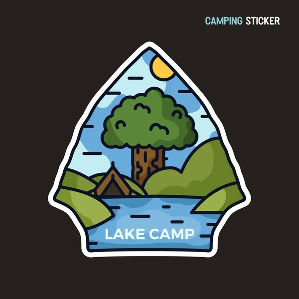 Camping adventure sticker design. Travel hand drawn logo emblem. State park label isolated. Stock vector graphics — Stock Vector