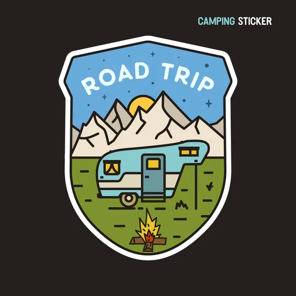 Camping adventure sticker design. Travel hand drawn logo emblem. State park label isolated. Stock vector Road trip graphics — Stock Vector