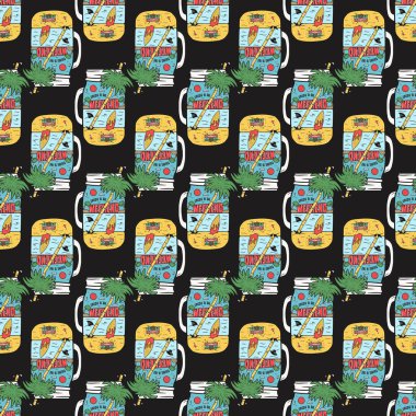 Plaj sahnelerinin etiketlerinin içinde olduğu kusursuz bir seyahat şekli. Hafta sonu mesajının şerefine. Yaz duvar kâğıdı arka planı. Stok vektörü