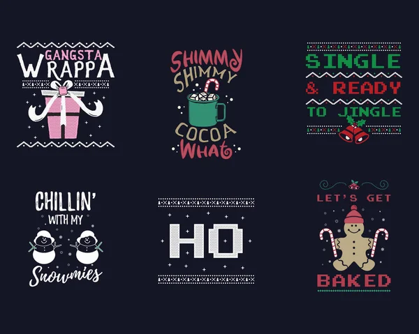 Divertente Set Stampe Grafiche Natalizie Disegni Shirt Brutta Festa Natale — Vettoriale Stock